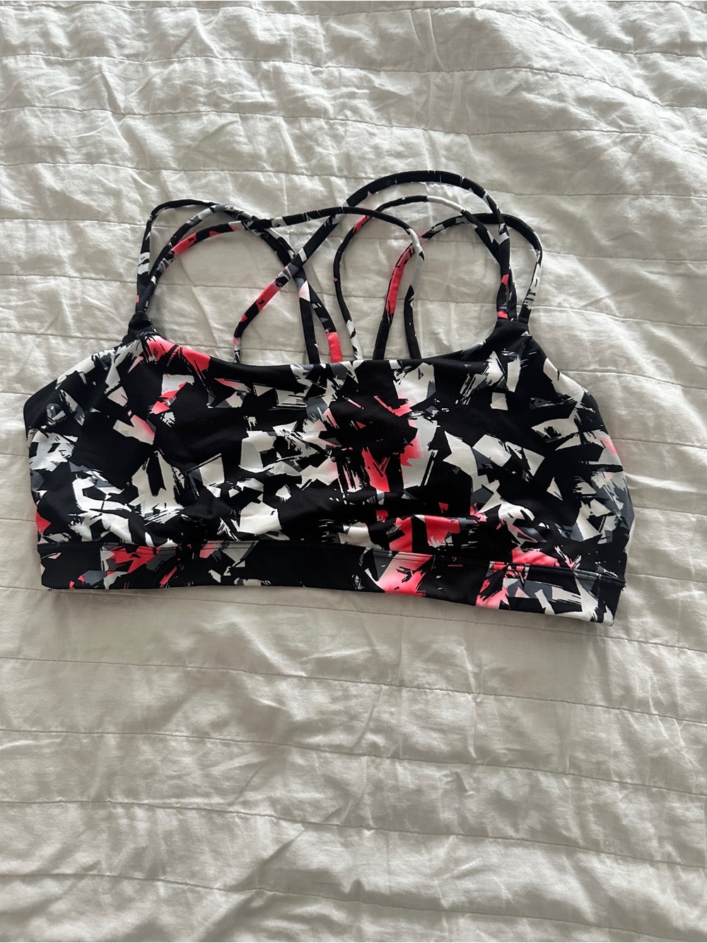 GAP Black, White & Pink Abstract Strappy Sports Bra
